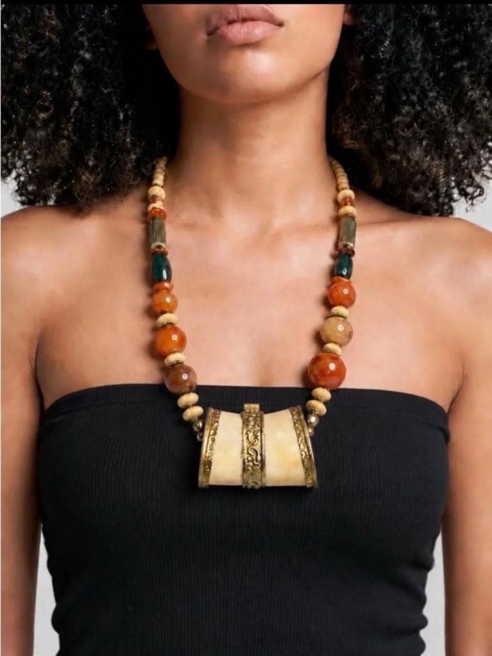 Vintage Bone & Stone Tribal Necklace